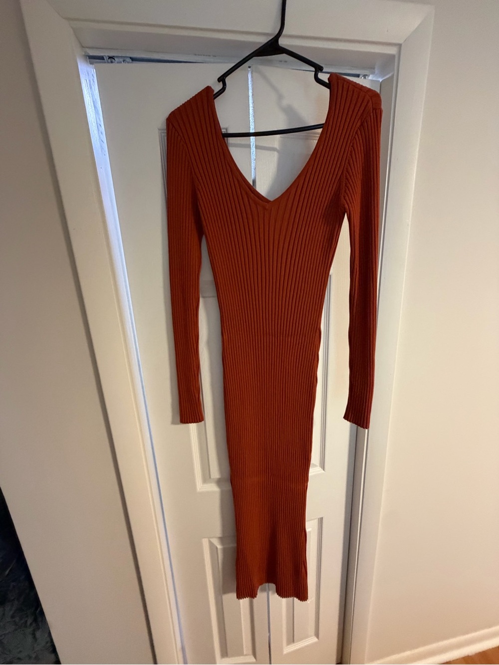 Vitality Balance Athletics Ribbed V-Neck Long Sleeve Dress in Rust